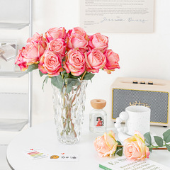 烤邊希臘玫瑰仿真花花束假花玫瑰花擺件裝飾花塑料花婚慶婚禮絹花