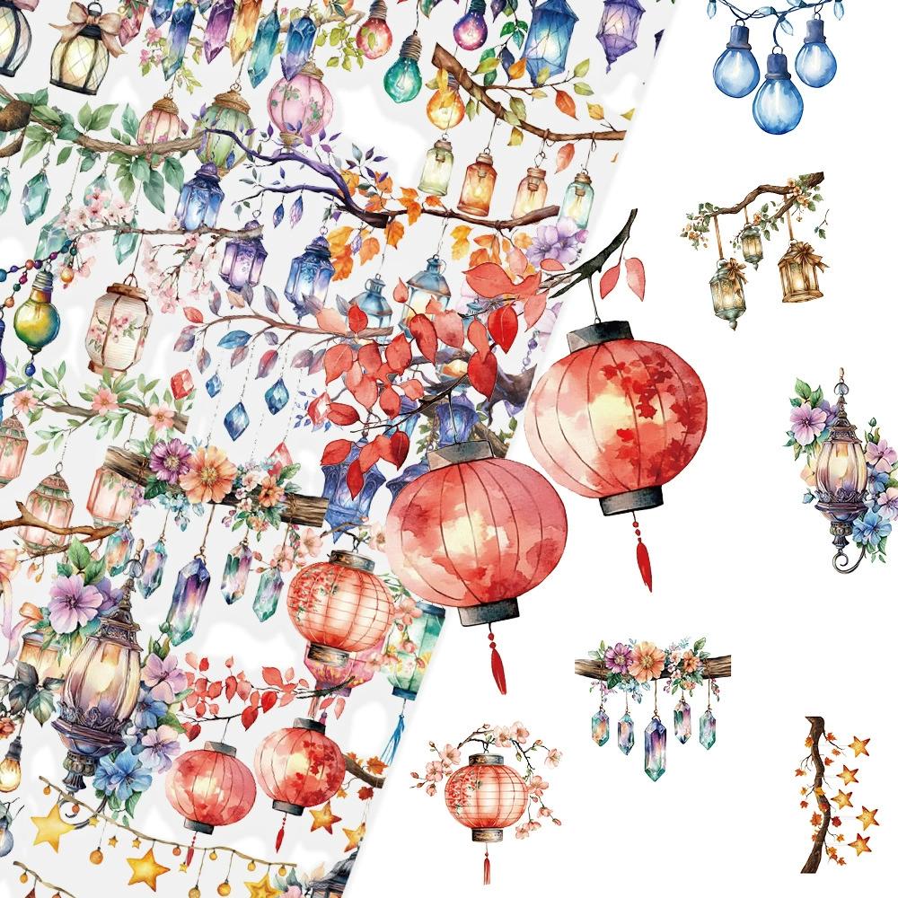 50 штук ламп и фонарей в китайском стиле, водонепроницаемые наклейки из ПЭТ, материал для чемодана «сделай сам», креативные наклейки