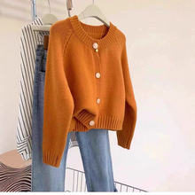高级感气质简约100纯羊毛衫女圆领针织小开衫秋冬羊绒毛衣外套潮