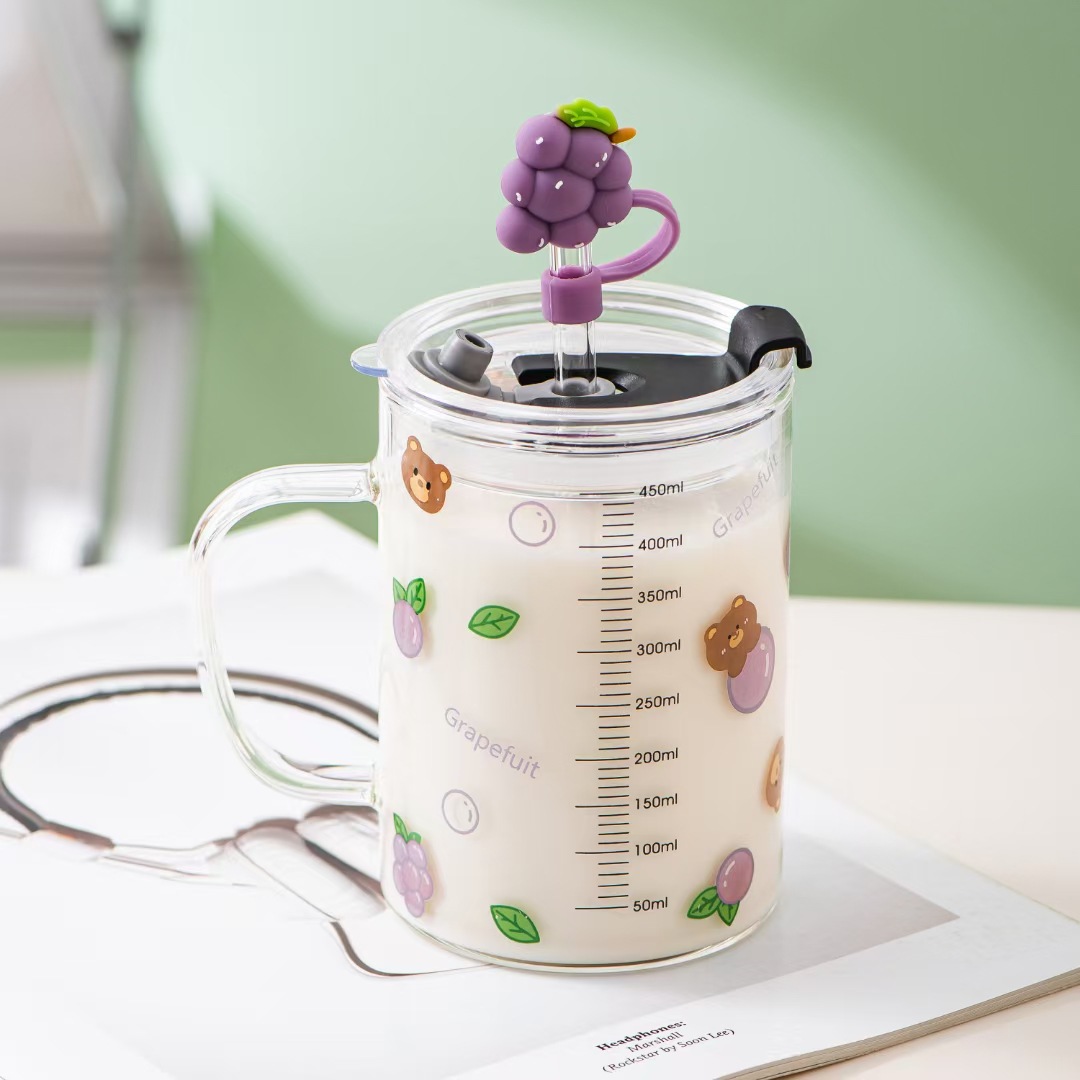 Taza de paja de vidrio de fruta de verano escala regalo oficina taza de limón personalidad simple taza de alto aspecto