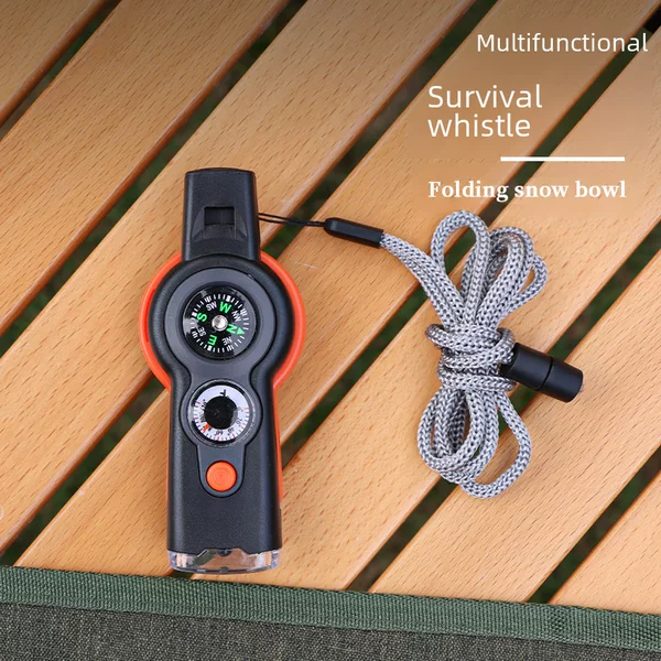 Outdoor new seven-in-one multifunctional 7-in-1 whistle survival whistle life-saving whistle with LED light thermometer compass