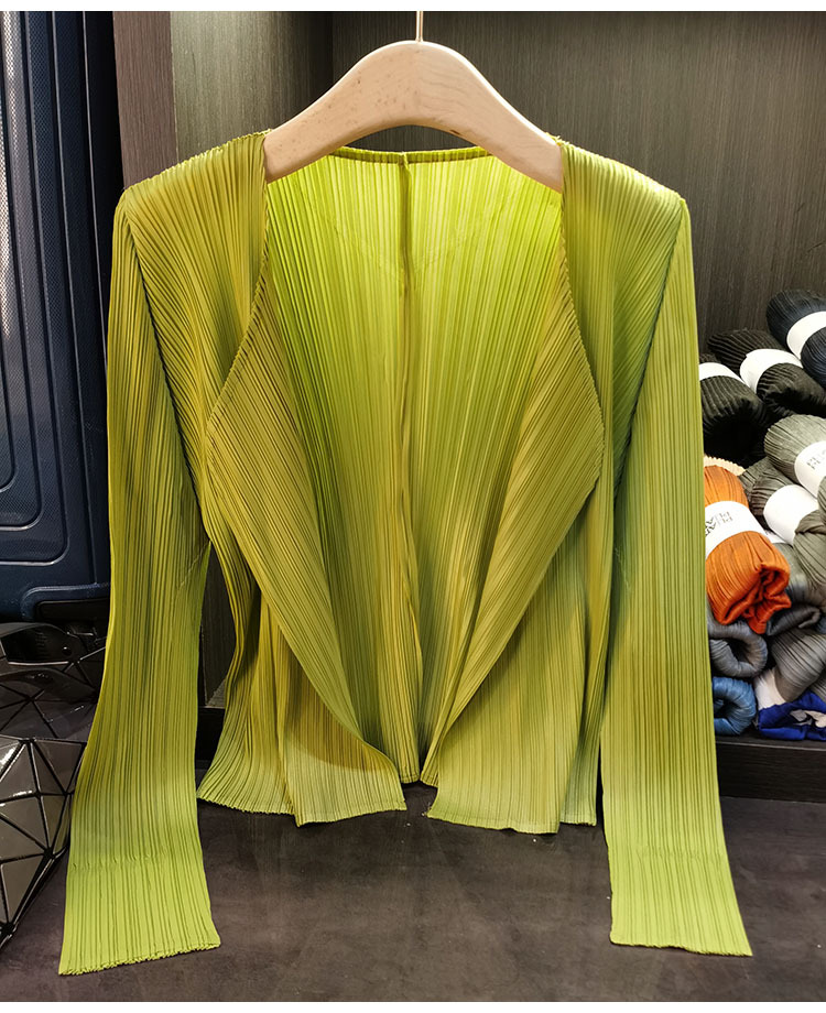 Áo cardigan nữ tay dài xếp ly không cài khuy, phong cách đơn giản cao cấp mùa xuân hè — Màu xanh lam nhạt, Màu đen, Xanh Lông Công, Màu hồng chi tiết 10