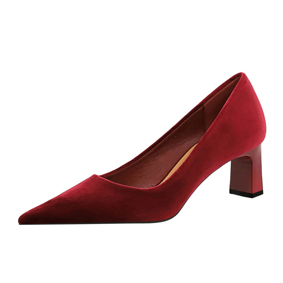 6188-9 European And American Style Fashion Simple Party High Heels Chunky Heel Women's Shoes Suede Velvet Shallow Mouth_vogvips.com