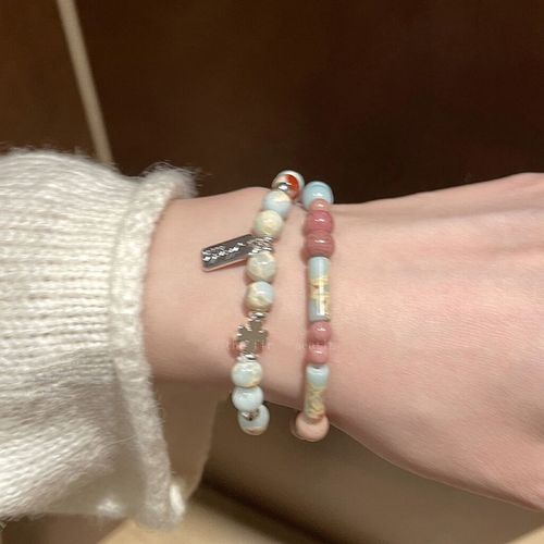 Contrast color Shoushan stone beaded bracelet for women summer ins niche design elastic bracelet light luxury internet celebrity temperament hand jewelry