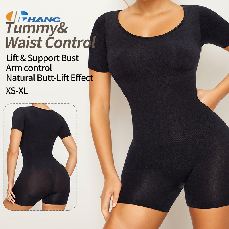 Cross-Border Plus-Size Seamless Short-Sleeved Body Shaping Women's Shapewear Tummy Control Corset Tight-Fitting Sports Yoga Bodysuit