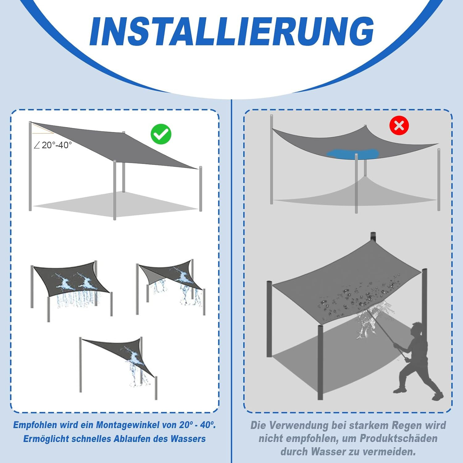 Waterproof Sunshade Sail, Sunshade and Rainproof Canopy, Rectangular Square Sunshade Cloth, Suitable for Outdoor Courtyards and Balconies
