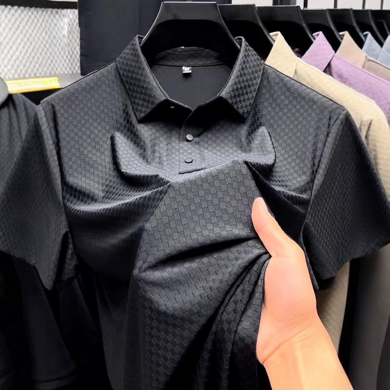 Extra Large Size 150kg Waffle Mesh Ice Silk T-Shirt Men's Short-Sleeved Shirt with Lapel Loose Polo Shirt Summer Extra Large Size 150kg Waffle Mesh Ice Silk T-Shirt Men's Short-Sleeved Shirt with Lapel Loose Polo Shirt Summer