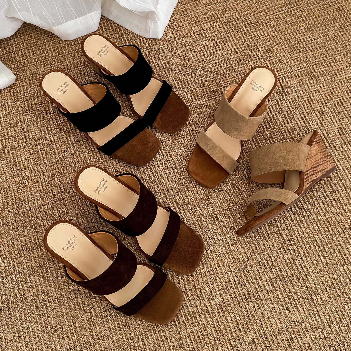 Sandal cao gót nữ quai ngang da bò lật gót 7 cm phong cách nghỉ dưỡng — màu nâu chi tiết 11