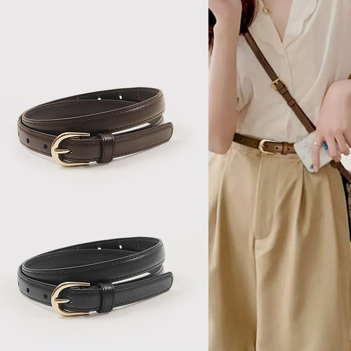 New pin buckle belt for women, high-end decorative belt for girls, simple casual Korean version, versatile thin belt