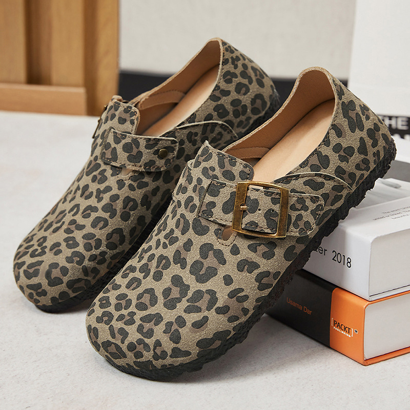 Zapatos de mujer de verano nuevo estampado de leopardo de moda cuero delgado suela suave no se cansa pies casuales versátiles zapatos de alta sensibilidad