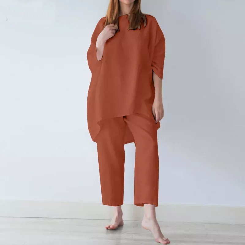 Women's Trendy Solid Color Matching Set Loose Oversized Style Casual Fashion Two‑Piece Outfits_ecoleips.com