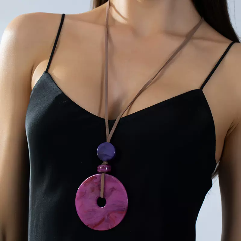 新中式轻奢风亚克力几何吊坠 抽绳项链韩系小众设计感长款毛衣链