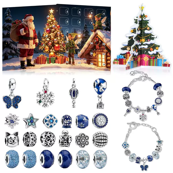 Amazon Temu Blue Christmas Advent Calendar 24 Grids Countdown DIY Jewelry Blind Box Bracelet Gift Box Set