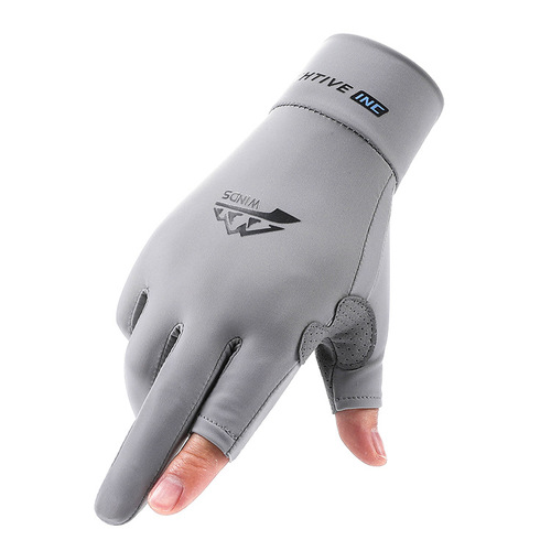 Foreign trade new ice silk gloves with two fingers exposed, breathable, sweat-absorbent, lightweight, driving, cycling, sports, sun protection, fishing gloves for men and women