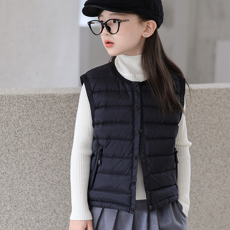 新款儿童轻薄羽绒马甲男童女童深秋冬季保暖内外穿纯色无袖内搭