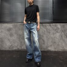 JTFS TBR牛王系列07雪花蓝线赤耳水洗做旧A字直筒版型牛仔裤长裤