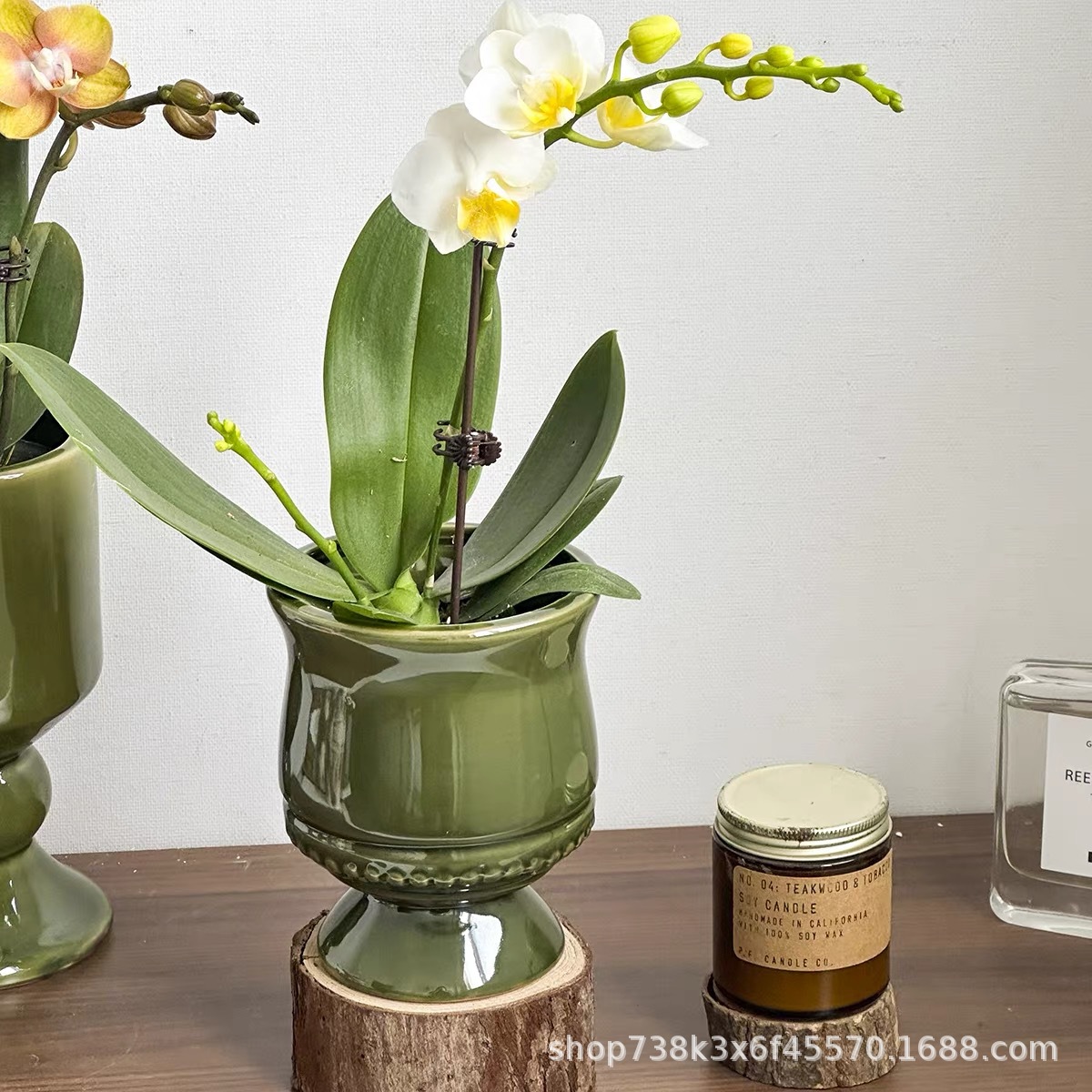 French 2.8inch Phalaenopsis Alocasia Pot Retro Tall Flower Pot Style Ceramic Living Room Desktop Green Plant Flower Pot