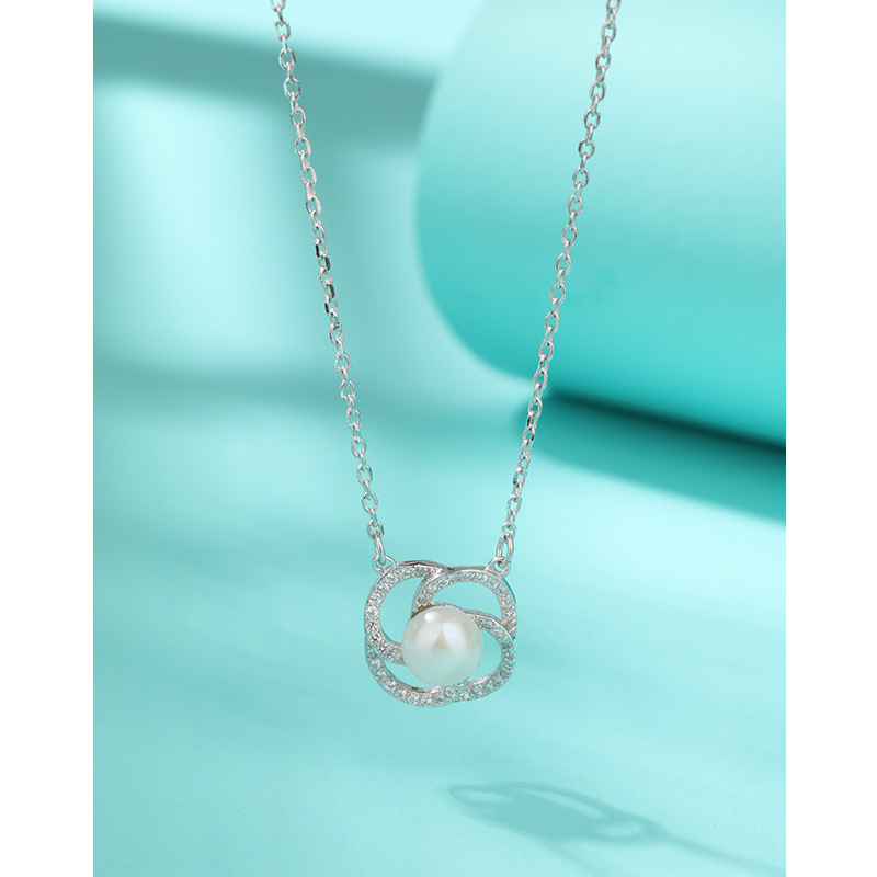 925 plata esterlina collar de perlas de agua dulce mujeres primavera y verano nicho de alta calidad colgante flor simple cadena de clavícula