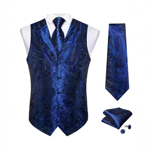 Cross-border Business Fashion Suit Vest Paisley Pattern Flat Barge Collar Suit Vest