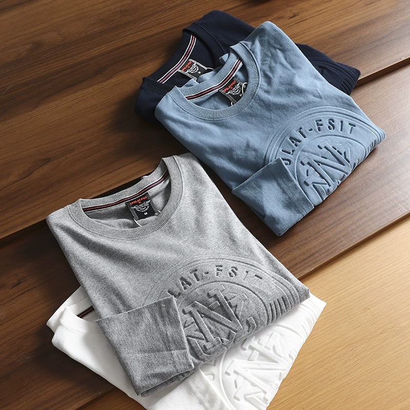 Легко носить и стильно! Хлопковая простиранная ткань с начесом, Мужская Универсальная футболка с круглым вырезом и длинными рукавами, Базовая рубашка Z