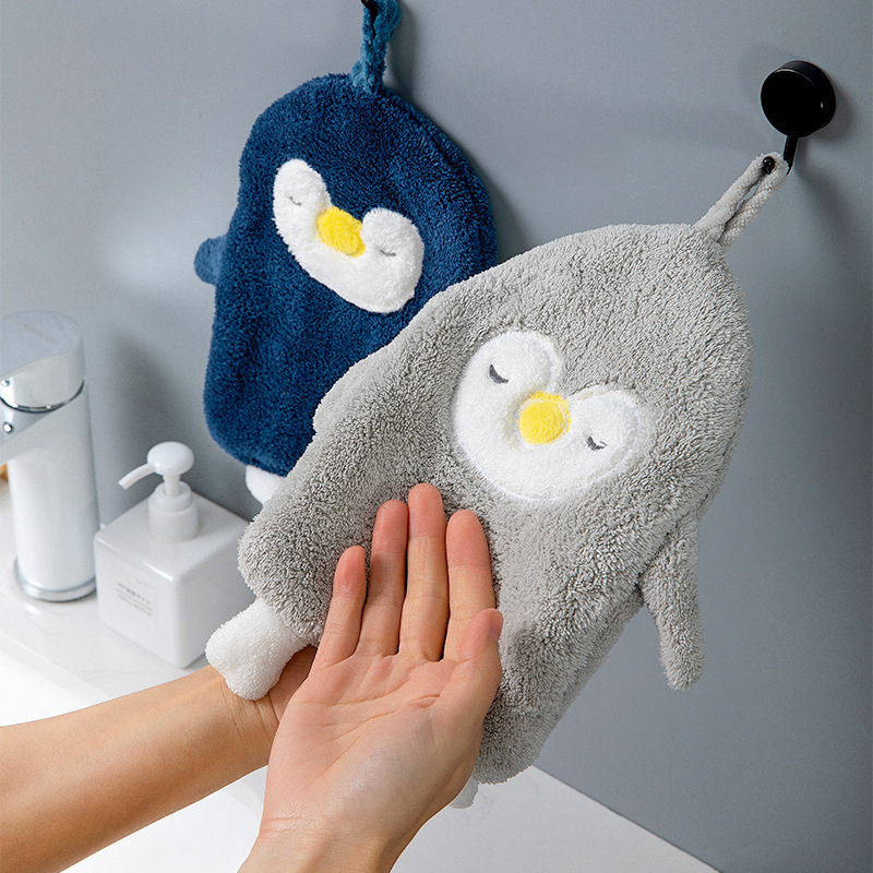 Penguin Hand Towel Wholesale Creative Fast Absorbent Coral Fleece Thickened Household Toilet Wall-Mounted Hand Cloth
