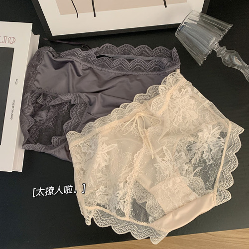 Pure and desire hollow lace sexy splicing satin mulberry silk crotch mid waist large size beautiful buttocks underwear for women
