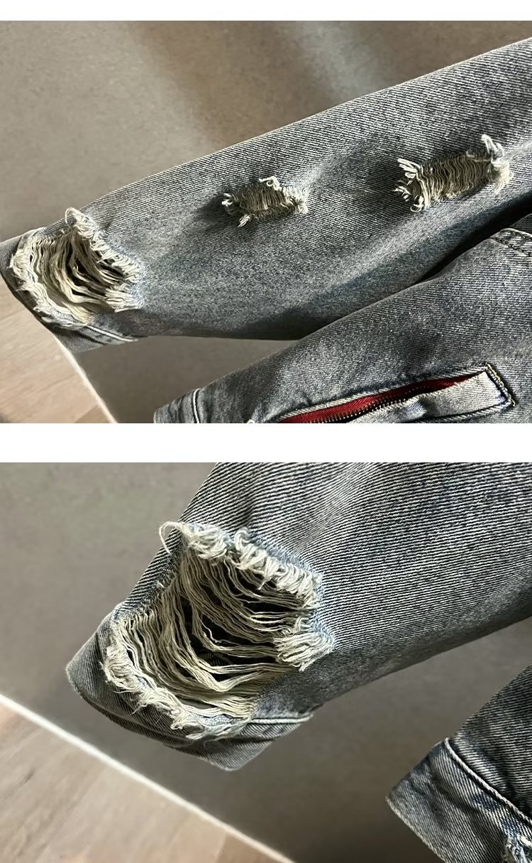Men's Clothing Spring and Autumn New Slim Fit Ripped Denim Jacket Non Stretch Denim Jacket Top Lapel Jacket Retro Denim Clothes_voghion.com