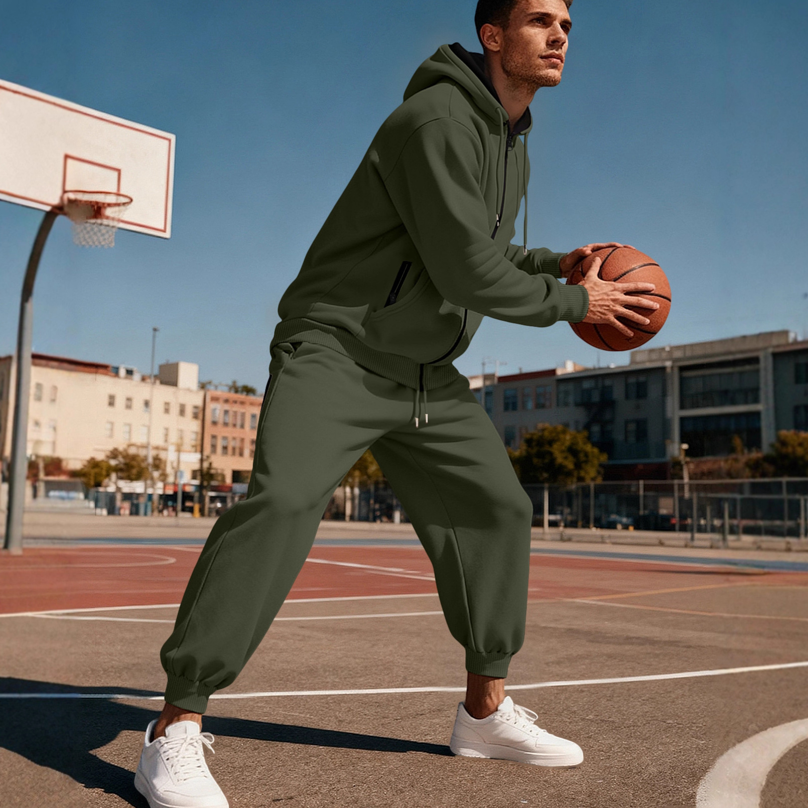 Transfronterizos Europa y América Amazon otoño y invierno masculino de color sólido con cremallera caliente con manga larga encapuchada juego deportivo casual