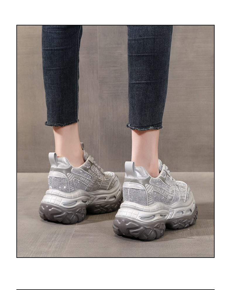 Giày thể thao nữ đế dày đính đá phong cách bố, đế platform 9 cm — súng đỏ chi tiết 16