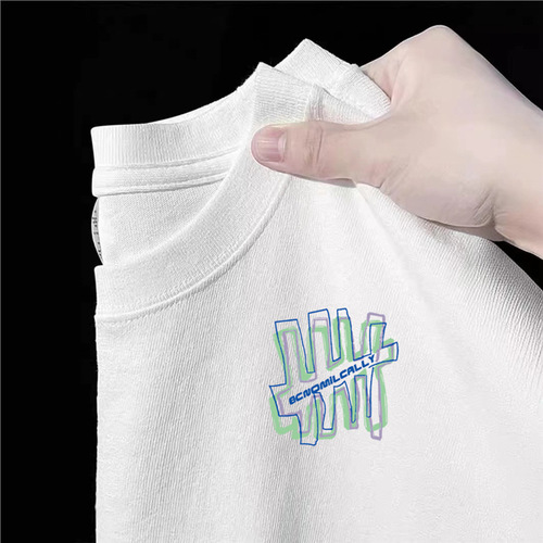 Men's wear summer 180g heavy weight T-shirt, short-sleeved men's loose all-matching small print base shirt, fashion brand clothes