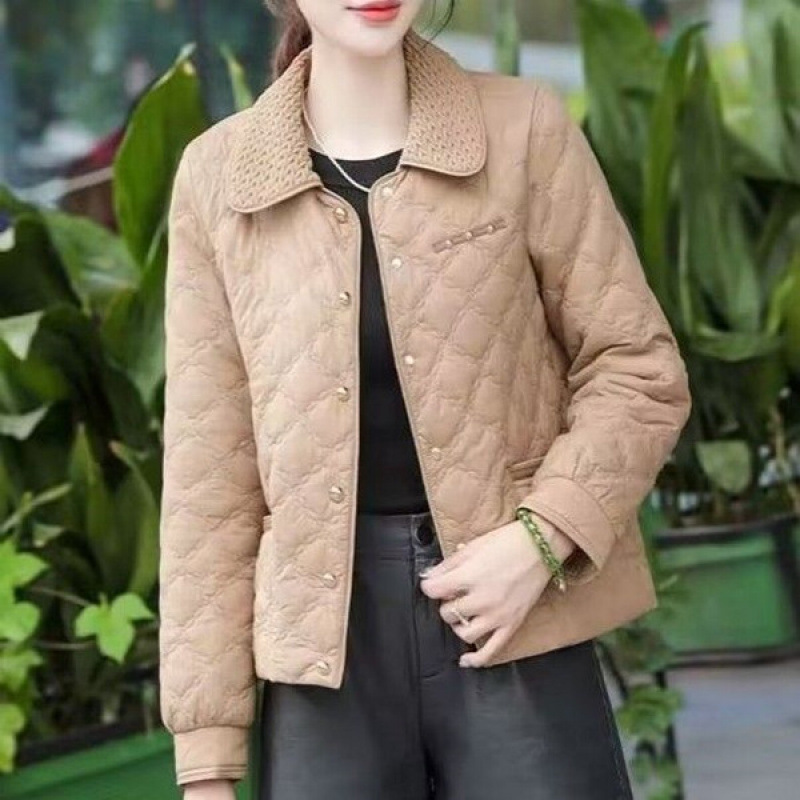 Small fragrance style cotton jacket for women short diamond pattern thin short winter jacket for women 2025 new versatile small cotton jacket