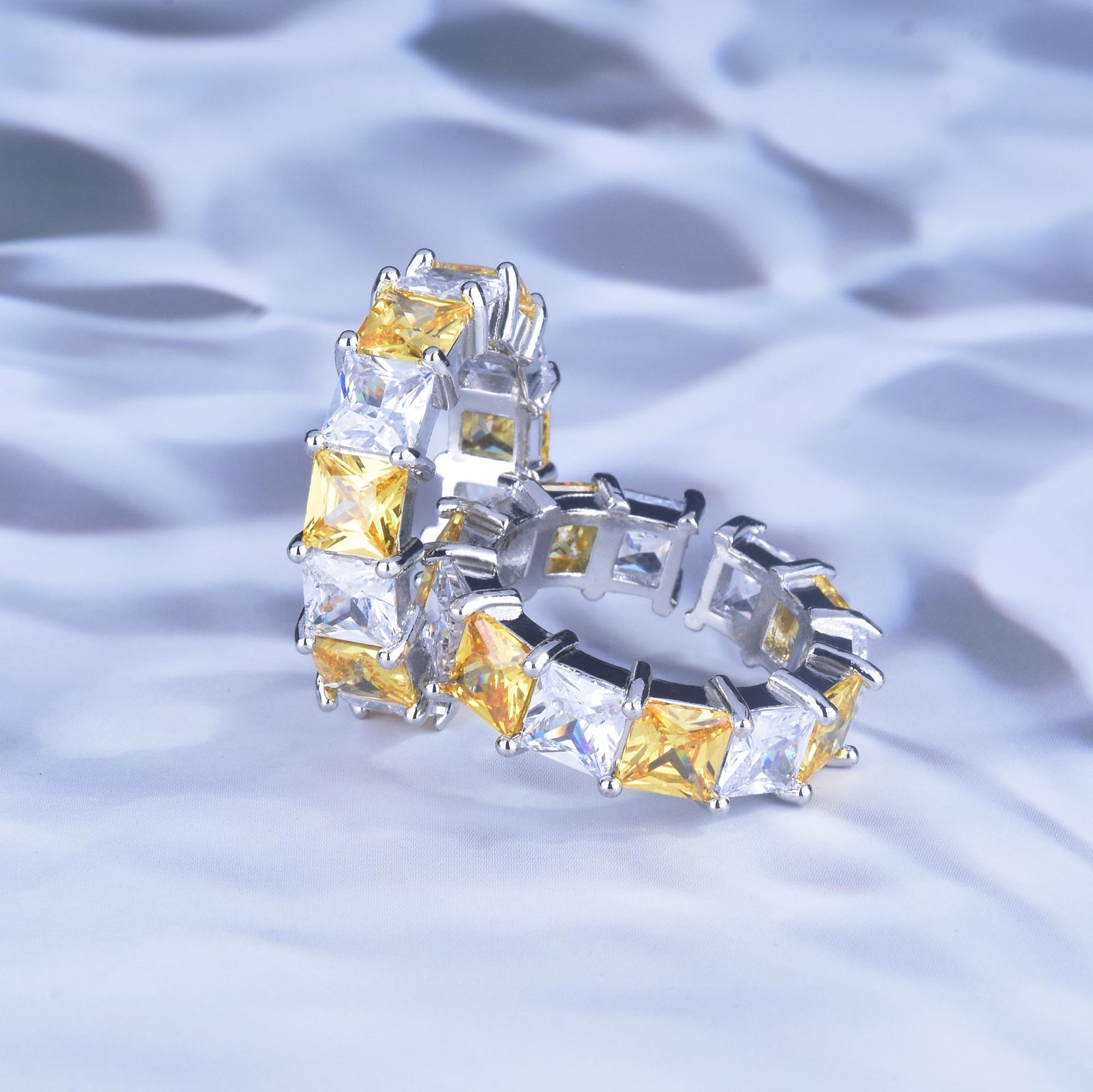 European And American Luxury Square Diamond Flash Zircon Color Treasure Open Ring Wholesale display picture 5