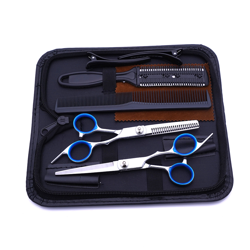 Tijeras de peluquería para adelgazar flequillo, juego de tijeras planas para corte de cabello en casa, herramientas profesionales de barbería