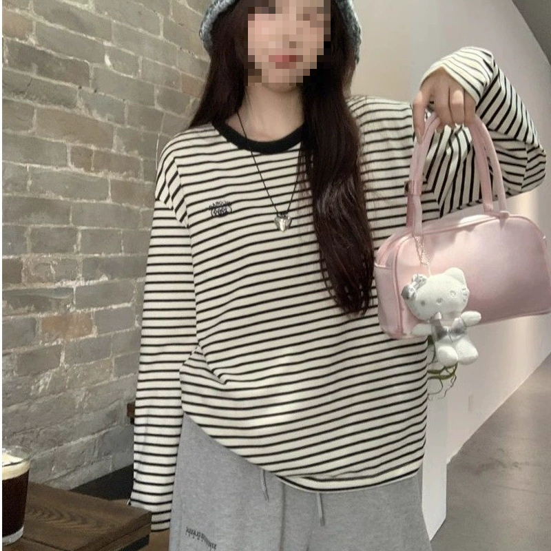 Женская свободная рубашка в корейском стиле, полосатая, с длинным рукавом, на осень 2025 года, в стиле кэжуал, с защитой от солнца, модная.