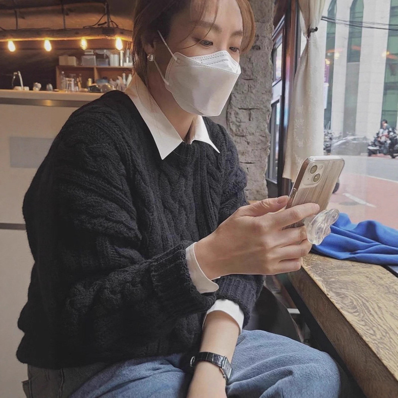 现 韩国设计师th* barnnet八奶麻花毛衣韩系女装简约高级套头针织|undefined