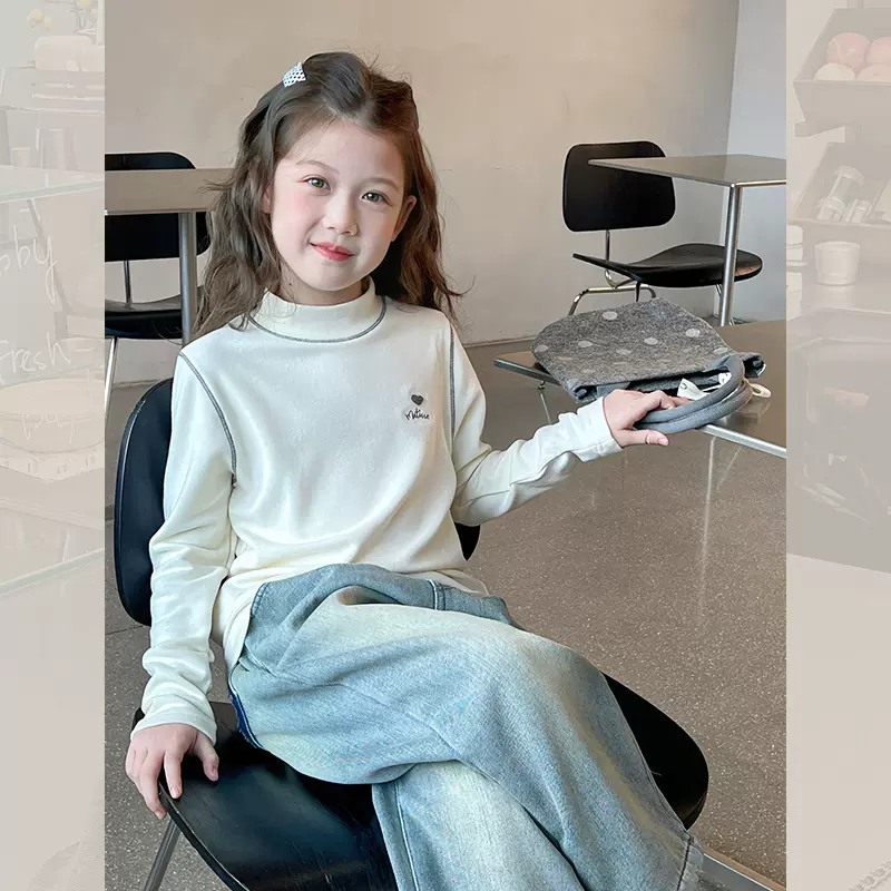 女童加厚高领打底衫儿童长袖t恤大童装洋气内搭上衣2025冬装新款