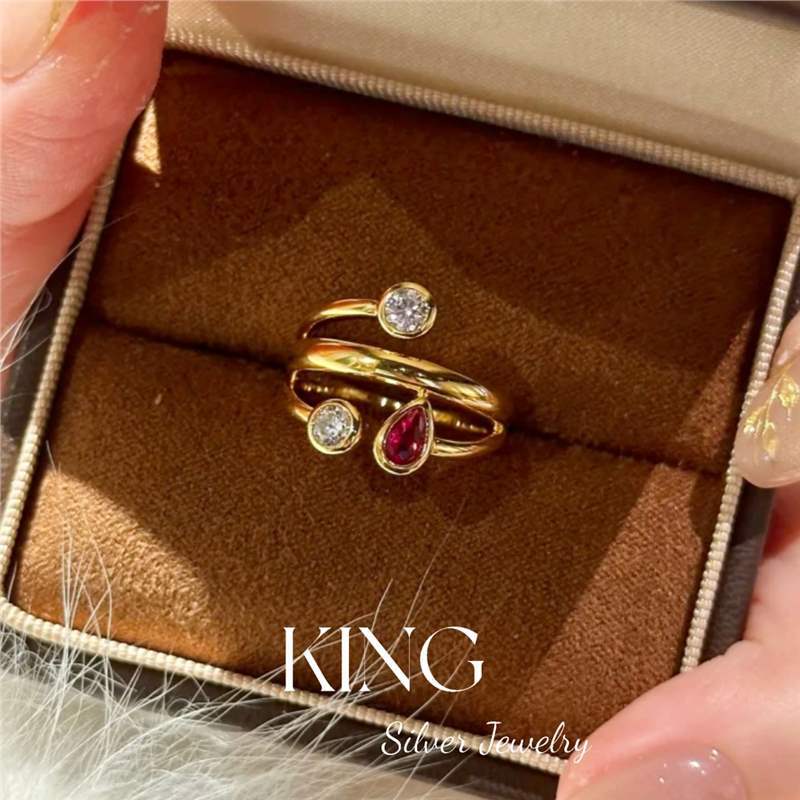534中古泡泡红宝戒指|S925银镀金老钱风vintage红刚玉戒指|undefined