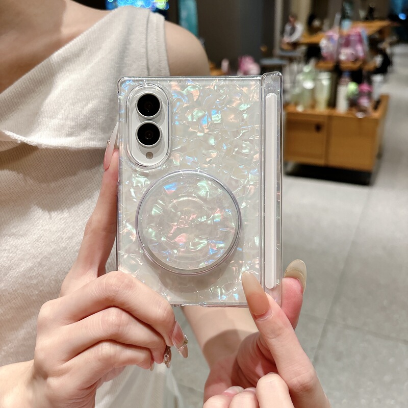 Suitable for Samsung Zfold8 Phone Case, Light Luxury Colorful Shell Pattern Magnetic Stand, Wide Folding Dual-Axis Protective Cover Suitable for Samsung Zfold8 Phone Case, Light Luxury Colorful Shell Pattern Magnetic Stand, Wide Folding Dual-Axis Protective Cover