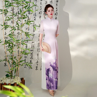 Runway cheongsam Mr Black spring new China long wind restoring ancient ways improved costumes wholesale natural dress code