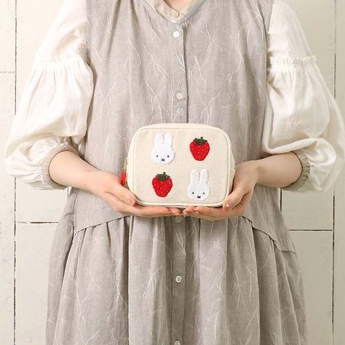 Japanese Miffy Strawberry Cartoon Cute Pink Square Makeup Storage Bag Portable Embroidered Fashion Lipstick Bag