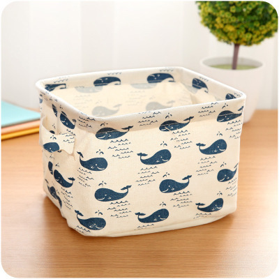 Tela con impresión portátil de algodón y lino cesta de almacenamiento artículos diversos de escritorio gabinete de organización ropa pequeña cesta de almacenamiento de tela