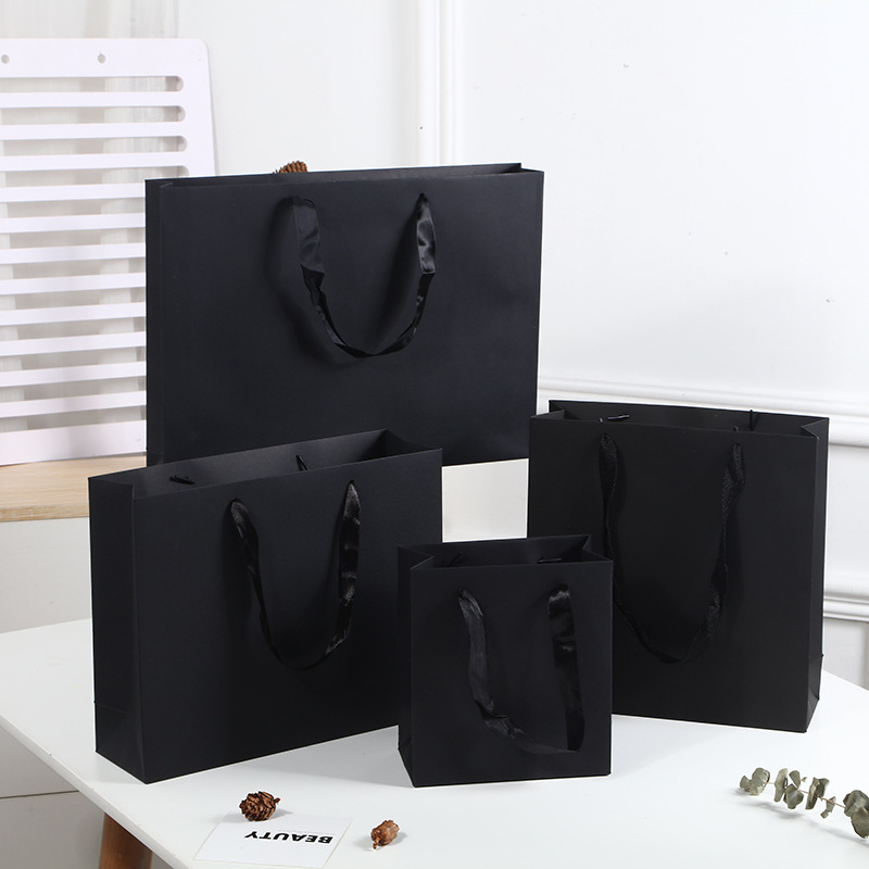 黑色商務送禮手提袋黑卡加厚大號生日禮物包裝袋紙袋子購物袋批發