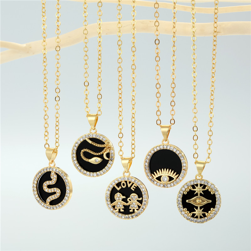 Fashion round point diamond star devil eye snake pendant necklace