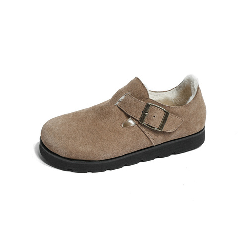 Women's cotton shoes, plus velvet and thickened women's shoes, winter woolen shoes for outer wear, cotton slippers, large-toe shoes, thick soles, genuine leather, plus fur Birkenstocks