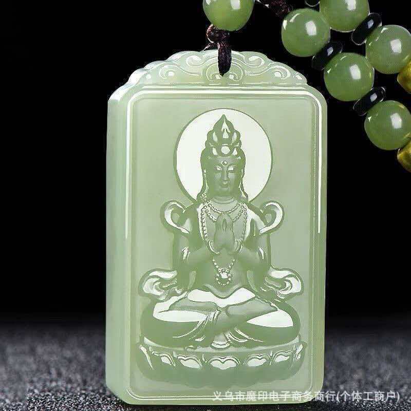 Natural Hetian Jade Guanyin Pendant Men's Jade Pendant White Jade Men's Real Jade Green White Jade Carved Men's Pendant Jade