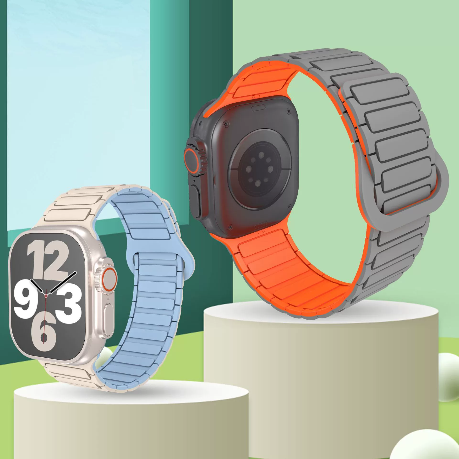 Применимо для Apple Watch Apple Watch49 Works Перфорированный магнитный силиконовый ремешок с обратным кольцом iWatch