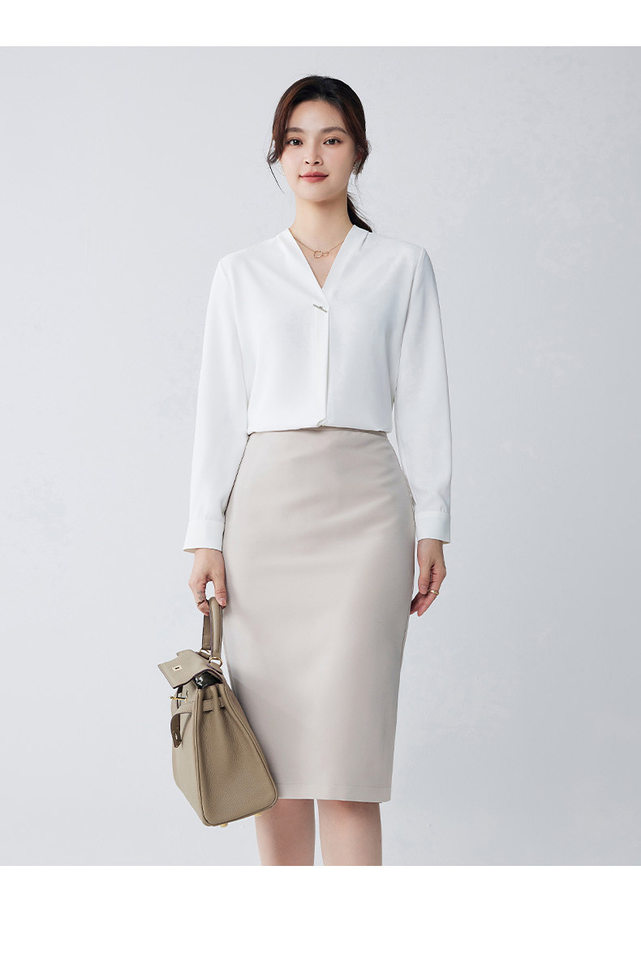 Áo sơ mi nữ voan cổ chữ V dài tay xếp li chống xuyên thấu — Tay áo dài màu trắng phong cách nữ chi tiết 17