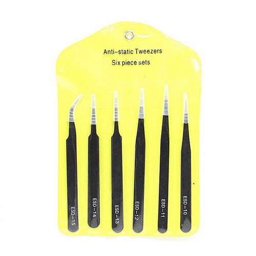 Tweezers 6-piece set in yellow bag cross-border English packaging Aquarium clips pointed elbow disassembly tool set supplied by manufacturer