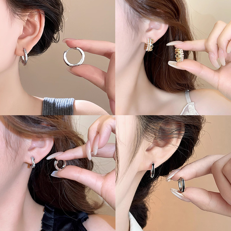 Simple Zircon Small Hoop Earrings for Women, Niche Light Luxury with a High-End Feel, Minimalist Hoop Earrings, Fashionable and Versatile Ear Accessories