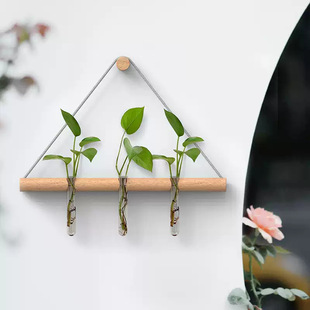 Modern Simple Pendant Triangular Test Tube Creative Combination Hydroponic Flower Arrangement Entry Door Decoration Solid Wood Home Wall Decoration